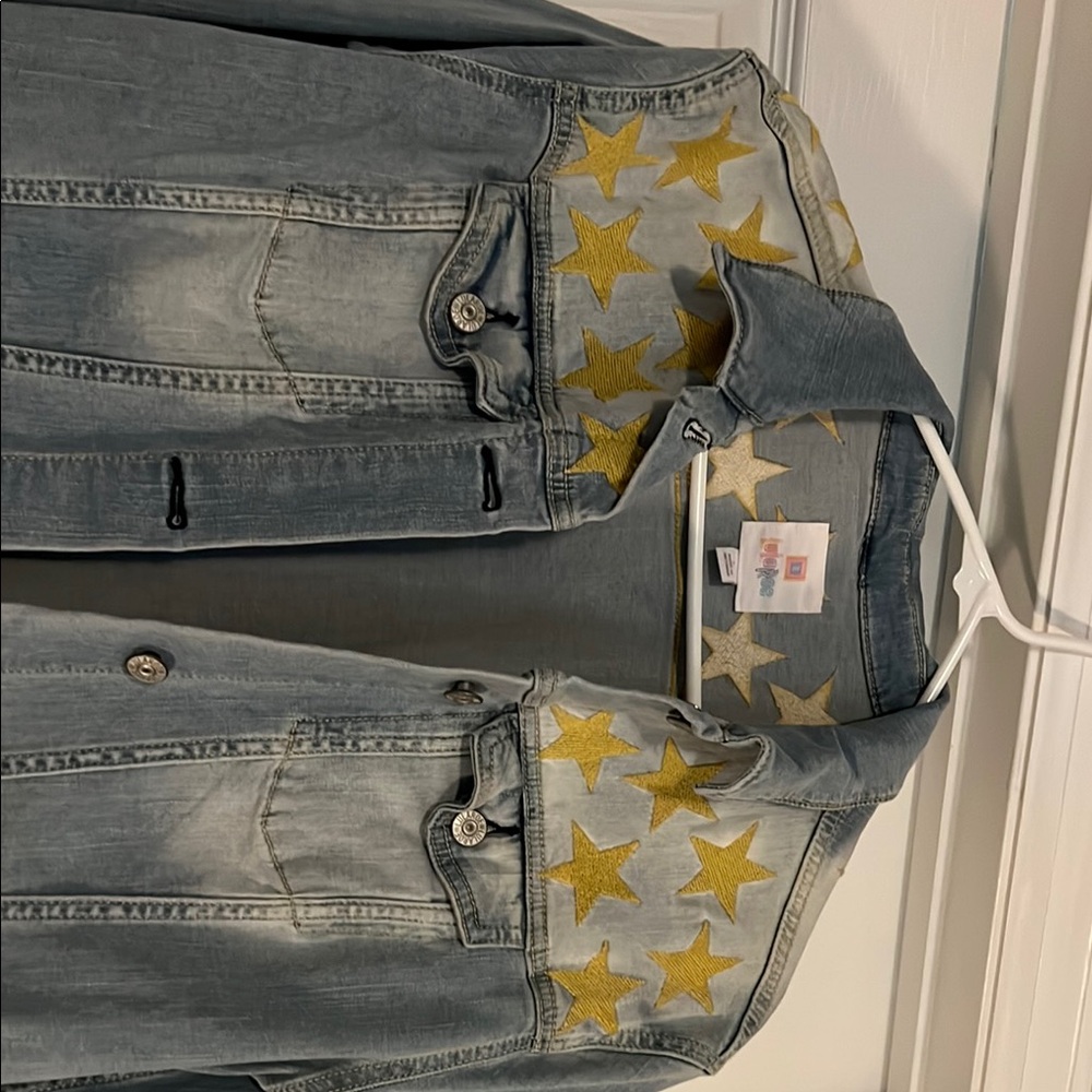 LuLaRoe Jean Jacket with Gold Stars